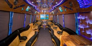 Interior of a party bus used for bachelor and bachelorette parties