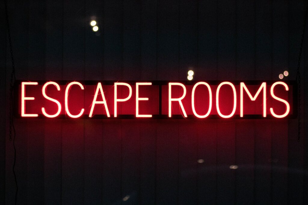 Escape Rooms neon text
